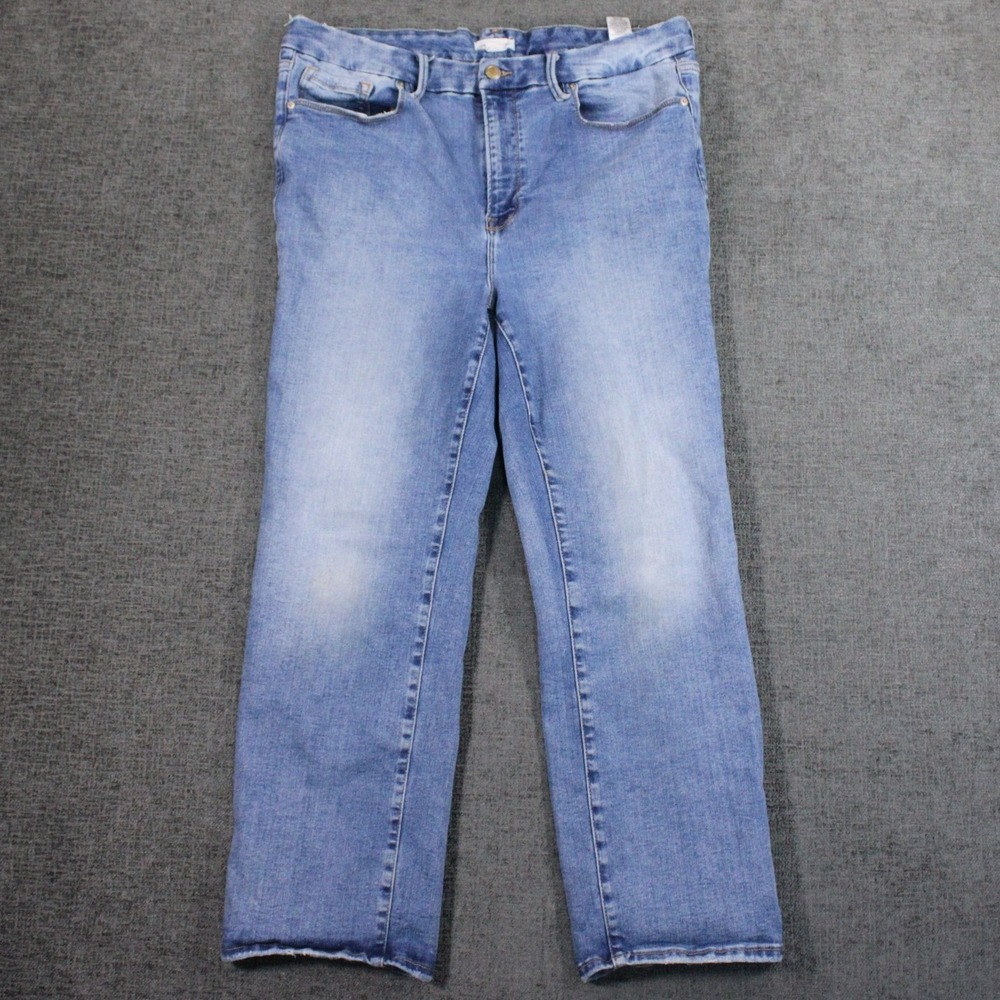Good American Always Fits Good Straight Jeans Indigo316 Size 14-18 Raw Hem Blue - Picture 3 of 10